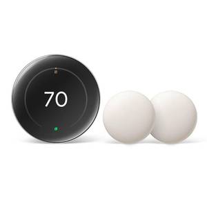 lot 95 image: Google Nest Learning Thermostat (4th Gen) with Nest Temperature Sensor (2nd Gen) 2-Pack - Polished Obsidian