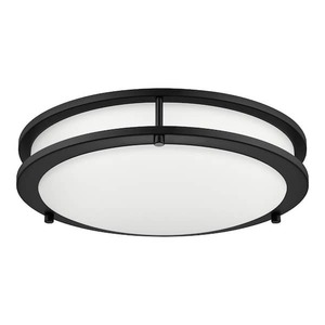 lot 136 image: Hampton Bay Flaxmere 14 in. Modern Matte Black Selectable CCT Integrated LED Flush Mount