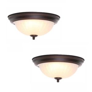 lot 162 image: 11 in. 100-Watt Equivalent Oil-Rubbed Bronze LED Flush Mount with Frosted Glass Shade (2-Pack)
