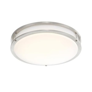 lot 163 image: DC Series 16 in. 1-Light Modern Brushed Nickel Selectable Dimmable LED Round Flush Mount with White Acrylic Shade
