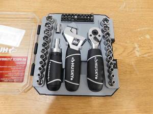 lot 64 image: Husky 14 in. and 38 in. Stubby Ratchet and Socket Set (46-Piece)