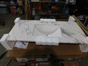 lot 22 image: 49 in. W x 22 in. D Engineered Stone Composite White Rectangular Undermount Single Sink Vanity Top in Toscana