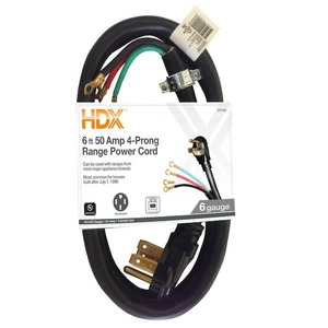lot 176 image: HDX 6 ft. 64 50 Amp 4-Prong Range Power Cord, Black