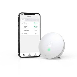 lot 168 image: Airthings Wave Mini Battery Operated Smart Indoor Air Quality Monitor with Mold-Risk Indication