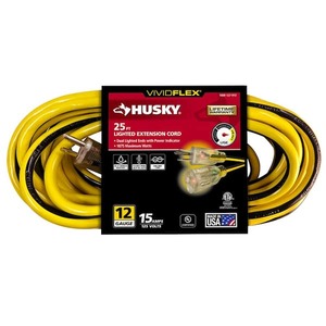 lot 152 image: Husky VividFlex 25 ft. 123 Heavy Duty IndoorOutdoor Extension Cord with Lighted End, Yellow