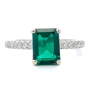 lot 4B image: First Time Offered 2.07ctw. Vivid Green Lab Grown Emerald and Natural Diamond Ring18K White Gold $3900  VIDEO