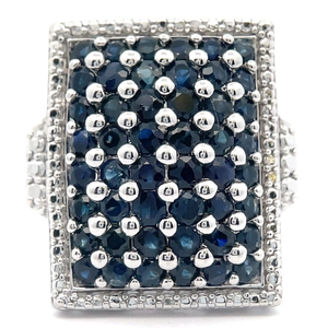 lot 11 image: NEW PavNatural Blue Sapphire Rectangular Top Statement Ring