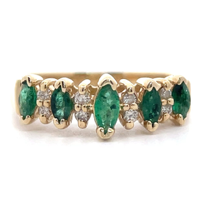 lot 17B image: Emerald & Diamond Marquise Cluster Ring in 14k Yellow Gold