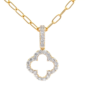 lot 7 image: 1 Carat PavDiamond Four-Leaf Clover Flower Pendant Necklace