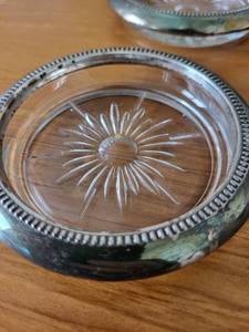 lot 42 image: Vintage Silver Rim Glass Coasters Set