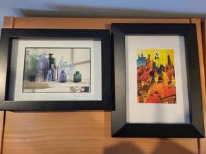 lot 53 image: Framed Art Print Set Bottles & Cityscape