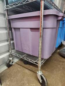 lot 107 image: Tall Adjustable Chrome Wire Storage Shelves on Wheels 1 of 2