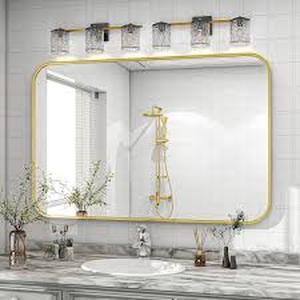 XRAMFY 30 in. W x 40 in. H Rectangular Modern Aluminum Alloy Framed Rounded Gold Wall Mirror Customer Returns See Pictures