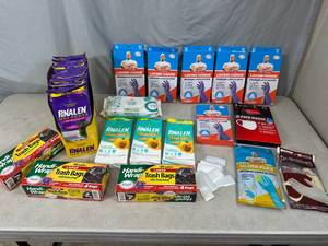 lot 65 image: New Cleaning Wipes, Latex Cleaning Gloves, Trash Bags, and More