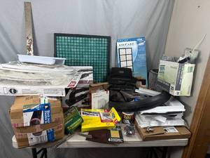 lot 95 image: Huge Lot of Hardware, Home Improvement Items, Electrical, Duct, Sander, Tool Pouch, and More