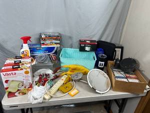 lot 105 image: Cassette Tapes, DVDs, $200 Simple Human Magnification Mirror, New and Used Housewares