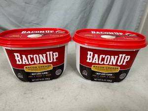 lot 142 image: 2 New Tubs of Bacon Up Bacon Grease for Frying, Cooking, Baking