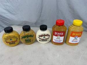 lot 143 image: 5 New Bottles of Gourmet Mustard and Horseradish