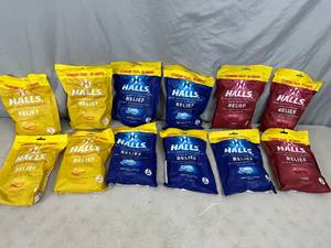lot 144 image: 12 New Bags of Halls Cough and Throat Drops