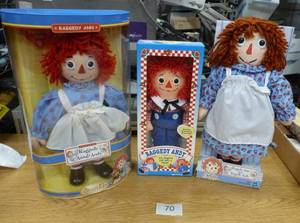 lot 70 image: 3 New Raggedy Ann dolls
