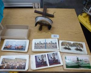 lot 80 image: Stereoscope with about 40 cards