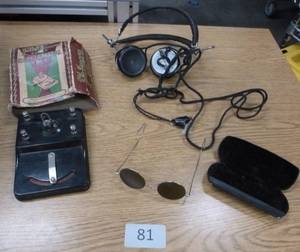 lot 81 image: Vintage Radio Crystal, headphones and aviator sunglasses