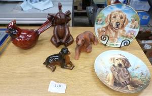 lot 110 image: Dog plates, figurines, an elephant and cardinal