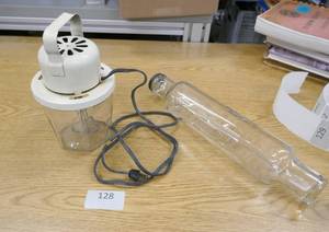 lot 128 image: Vintage mixer and vintage glass rolling pin, both in very good condition
