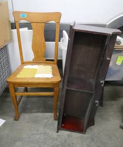 lot 281 image: vintage chair and a hat and coat shelf