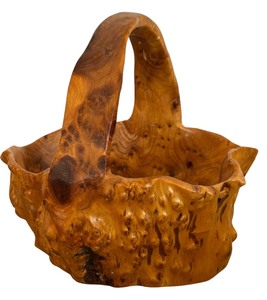 lot 72 image: Vintage Hand Carved Wood Burled Basket  Bowl