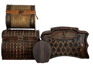 lot 66 image: Three Unique Decorative Baskets and Tops for Storage or Decor