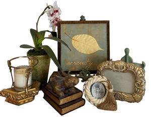 lot 68 image: Beautiful Lot of Home Decor including Brass Bunny, Candle Holder, Frame and More