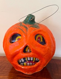 lot 9 image: Antique Paper Mche Pumpkin Lantern