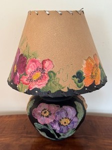 lot 31 image: Antique Tiffin Black Glass Lamp