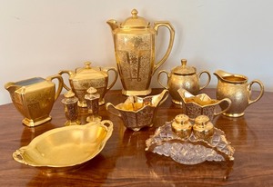 lot 95 image: Vintage Gold Tone Colored Tea Service Items and More