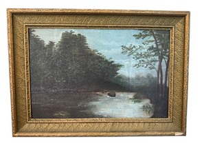 lot 17 image: Antique Oil on Board Framed Scenic Painting