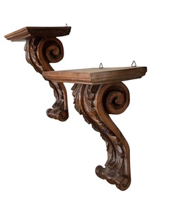 lot 81 image: Pair of Italian Antique Carved Wall Brackets  Shelves