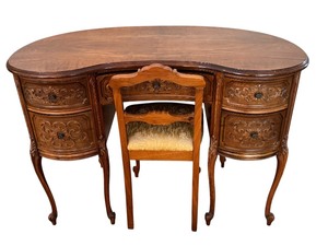 Antique French Louis XV Style Carved Wood Kidney Shaped Desk