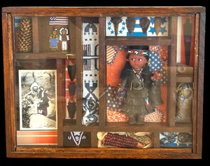 lot 188 image: Framed Shadow Box of Native American Collectibles including Native American Arrow Heads and Bead Work