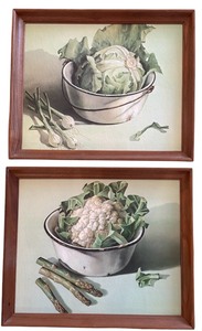 lot 185 image: Pair of Decorative Kitchen Framed Wall Hangings with Asparagus, Cauliflower and Onions