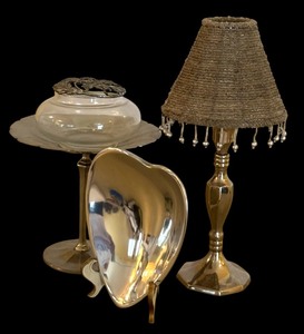lot 139 image: Beautiful Pewter, Plated Silver and More including a Candle Lamp, Heart Dish, Compote and More