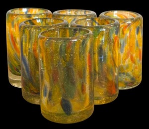 lot 184 image: Mexican Hand Blown Art Glass Shot Glasses