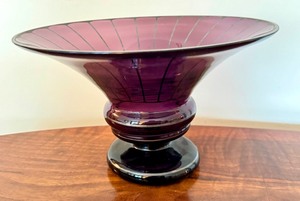 lot 174 image: Vintage Amethyst Glass Bowl with Silver Overlay Design