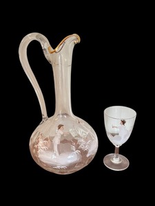 lot 161 image: Antique Glass Mary Gregory Pitcher and Stemmed Glass