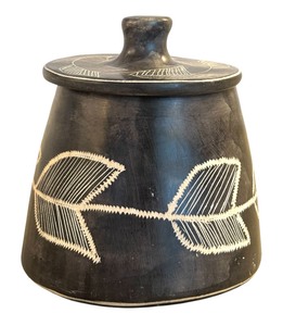 lot 271 image: Vintage Matte Black Ceramic Lidded Jar  Container