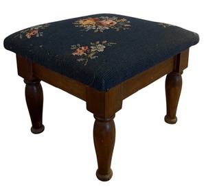 lot 261 image: Small Vintage Wooden Step Stool with Embroidered Top