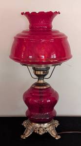 lot 293 image: Ruby Red Glass Hurricane Lamp