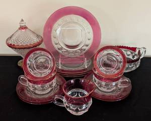 lot 296 image: Cranberry Glass Teacups and Dishes