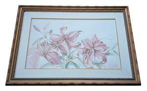 lot 327 image: Large Framed Lily Watercolor Painting by Bonine