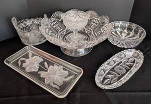 lot 203 image: Vintage CutPressed Glass Servingware